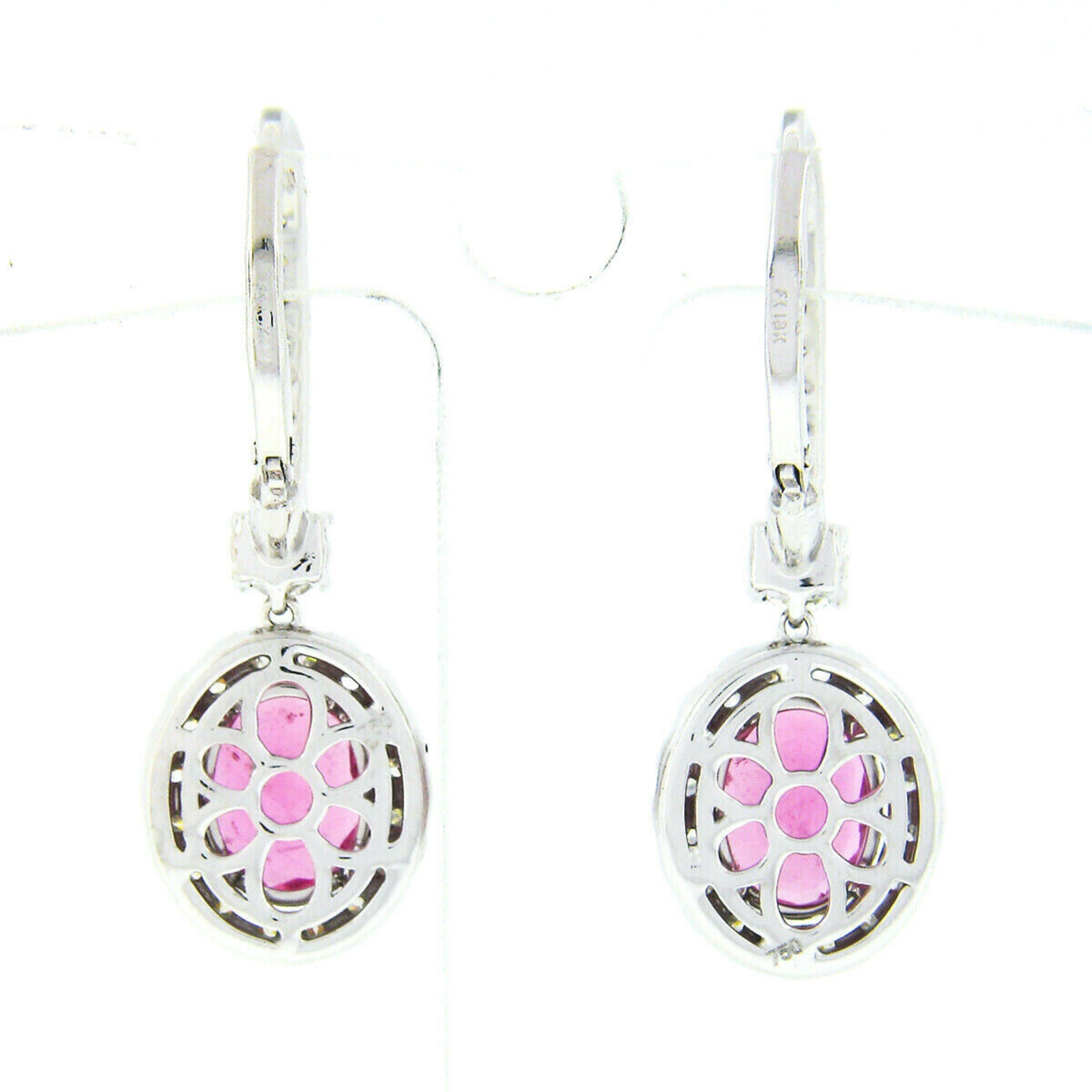 18k White Gold 6.45ctw Oval Cut Pink Tourmaline & Diamond Drop Dangle Earrings 1