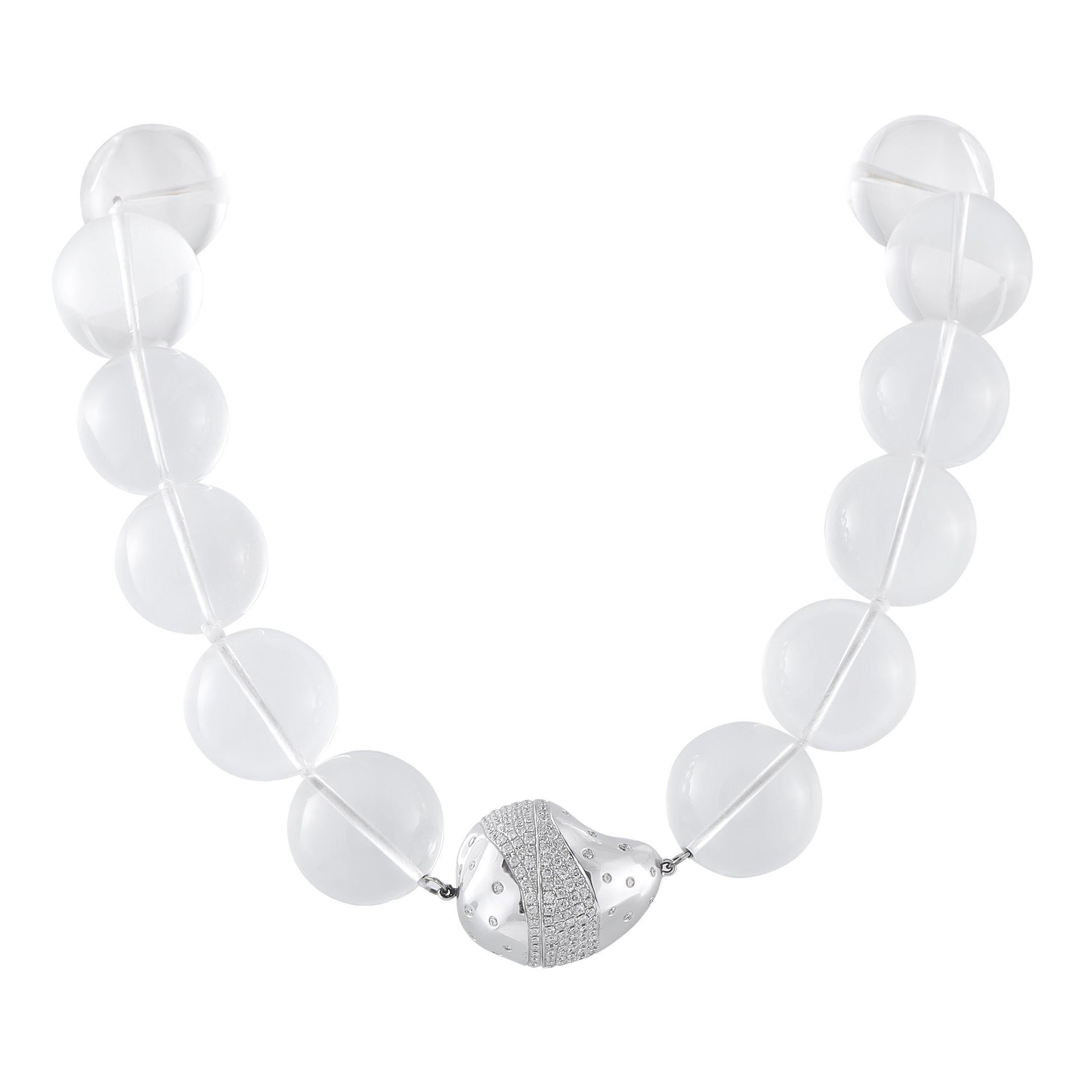 Collana in oro bianco 18K con diamanti e cristalli di rocca da 6,58 carati MF01-071025 in vendita