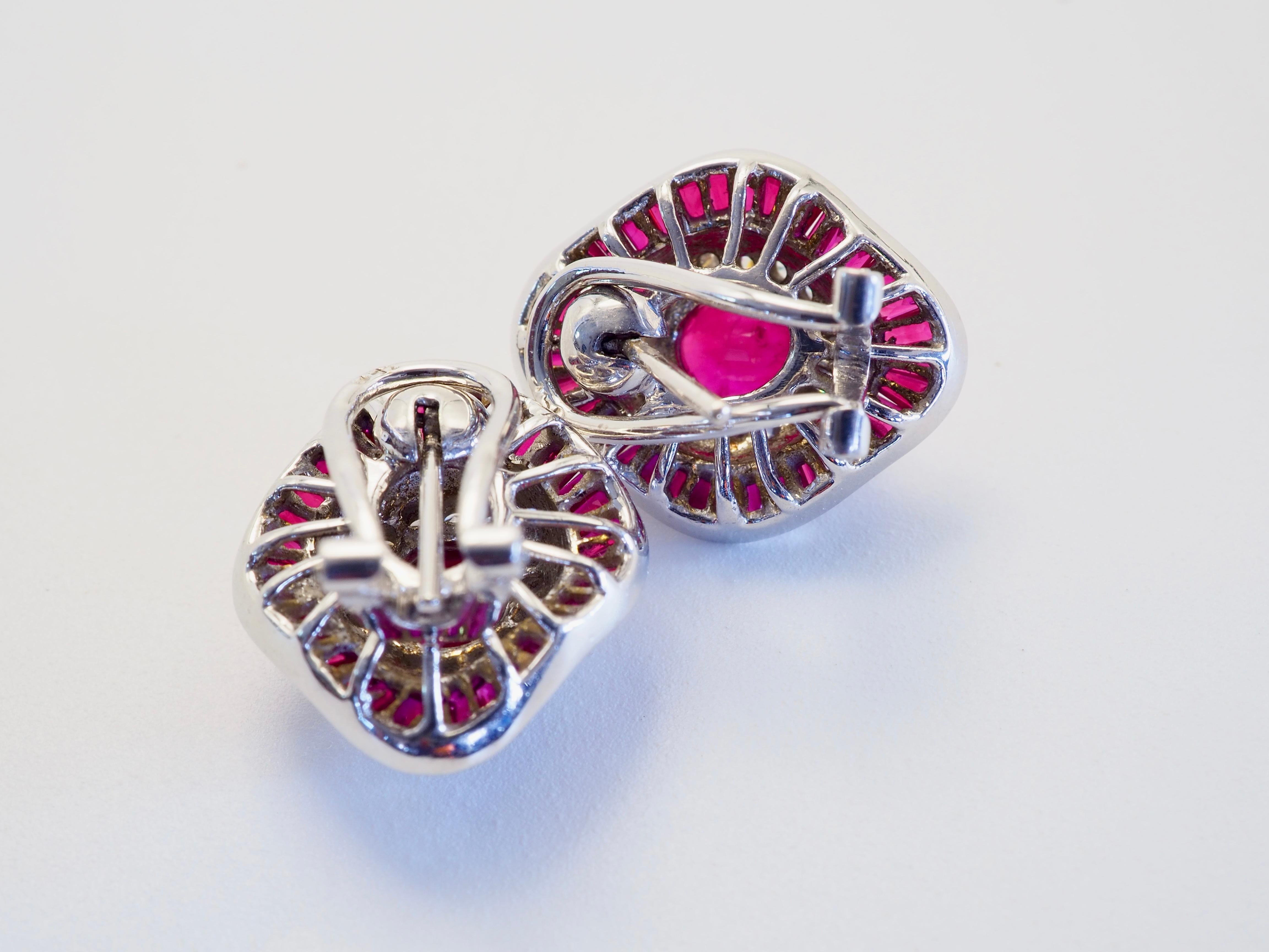 Pendientes de oro blanco de 18 quilates con rubí de 6,59 ct y diamantes de 0,60 ct en venta 1