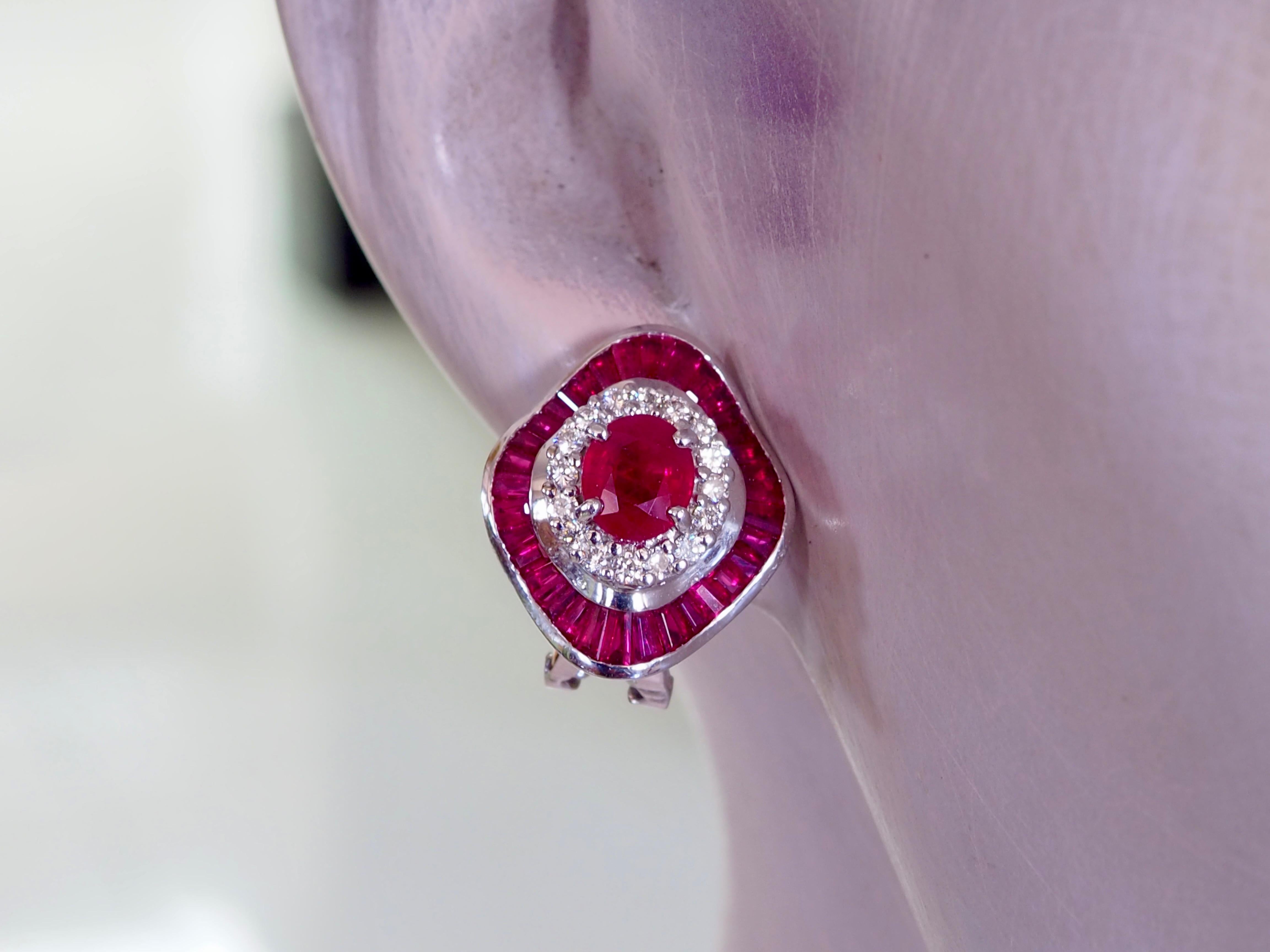 Pendientes de oro blanco de 18 quilates con rubí de 6,59 ct y diamantes de 0,60 ct en venta 3