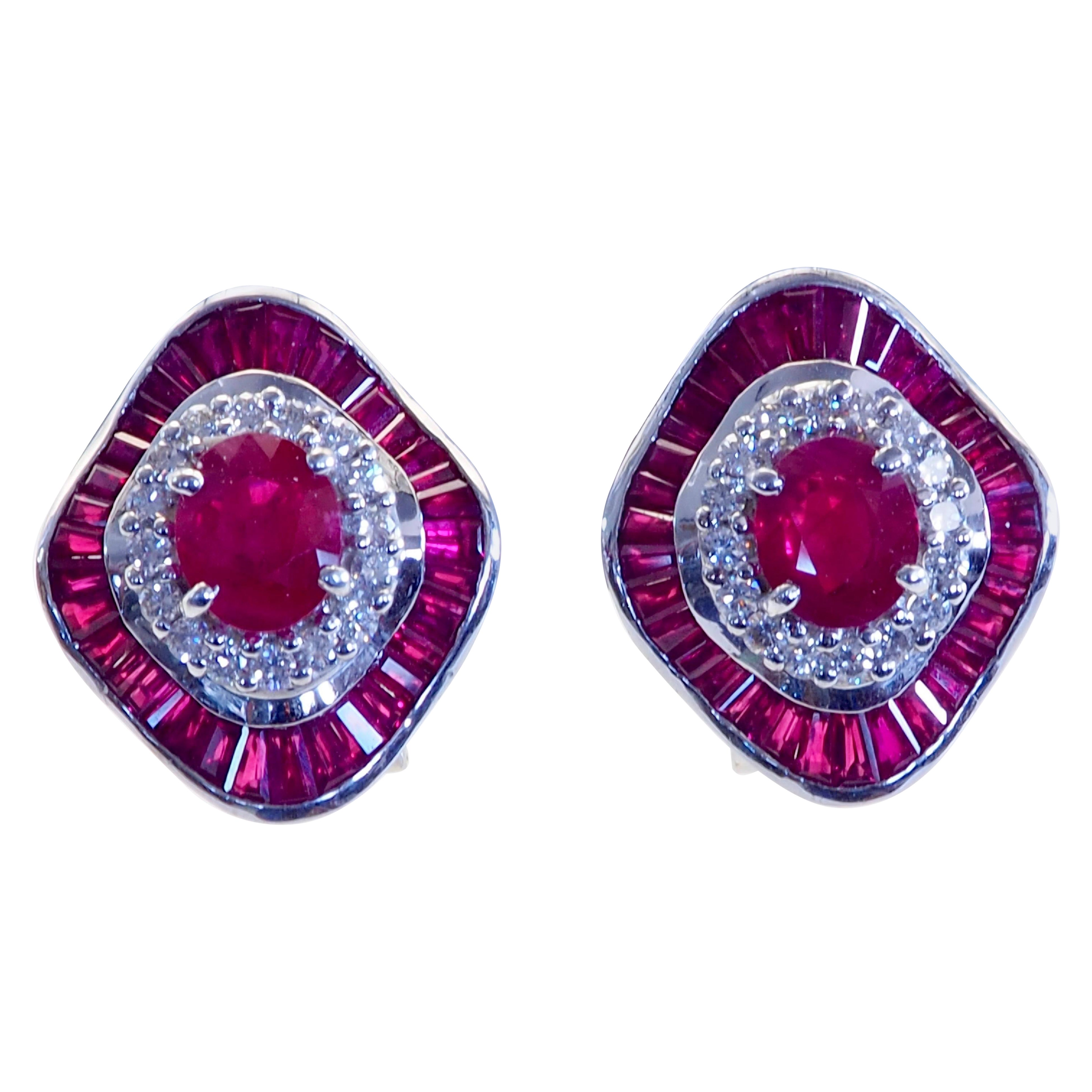 18K Weißgold 6,59ct Rubin & 0,60ct Diamant Breite Hutklammer-Ohrstecker