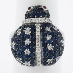 18K White Gold 6.60ctw Sapphire Diamond & Ruby Lady Bug Statement Cocktail Ring