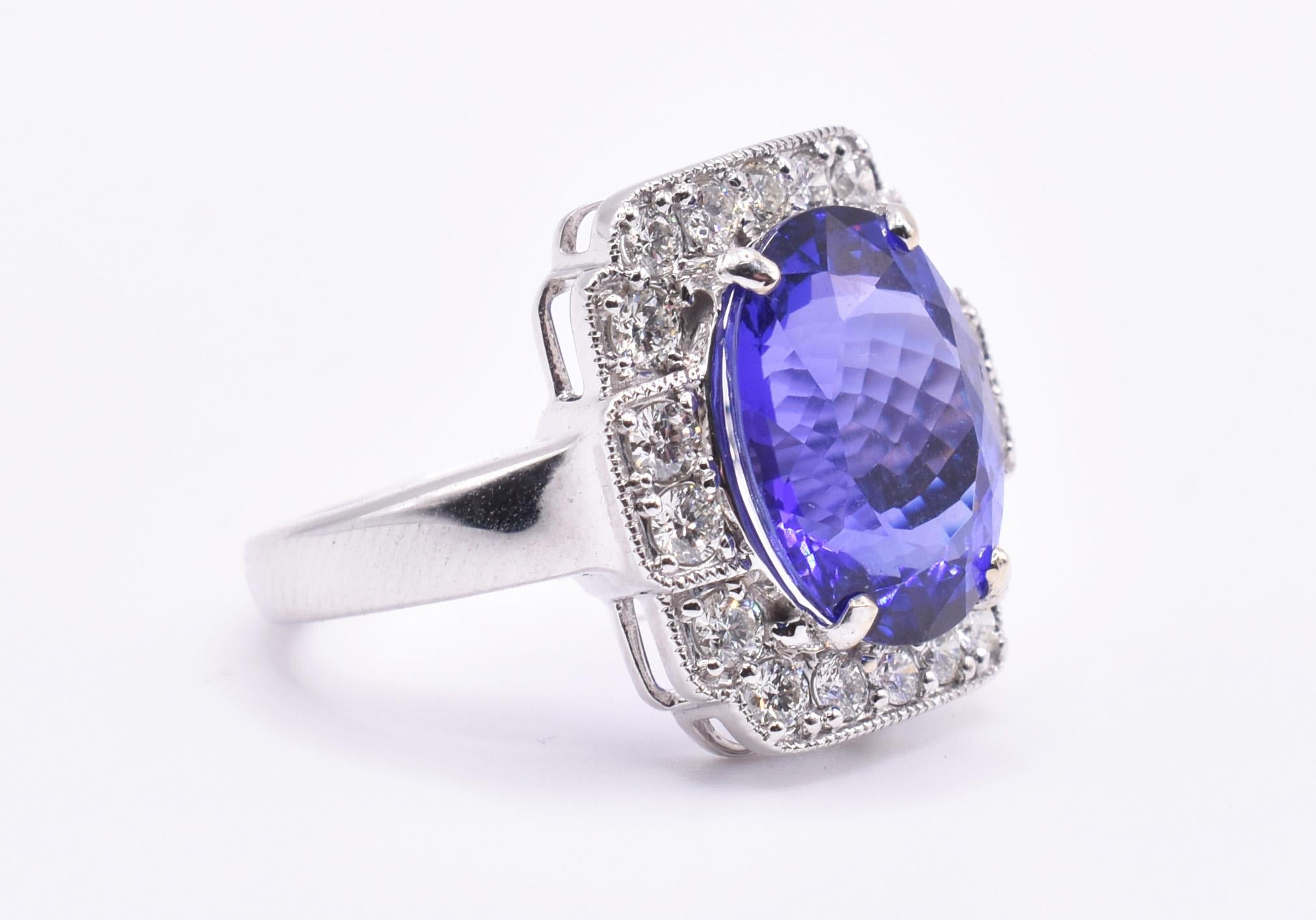 18k White Gold 6.62ct Tanzanite and Diamond Ring In New Condition For Sale In Chelmsford, GB
