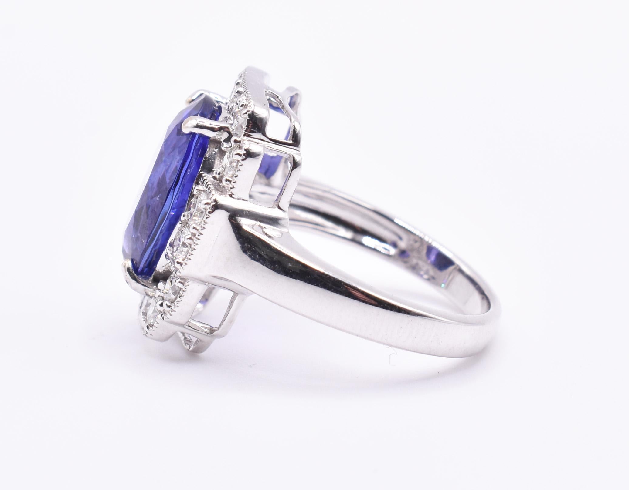 18k White Gold 6.62ct Tanzanite and Diamond Ring For Sale 1
