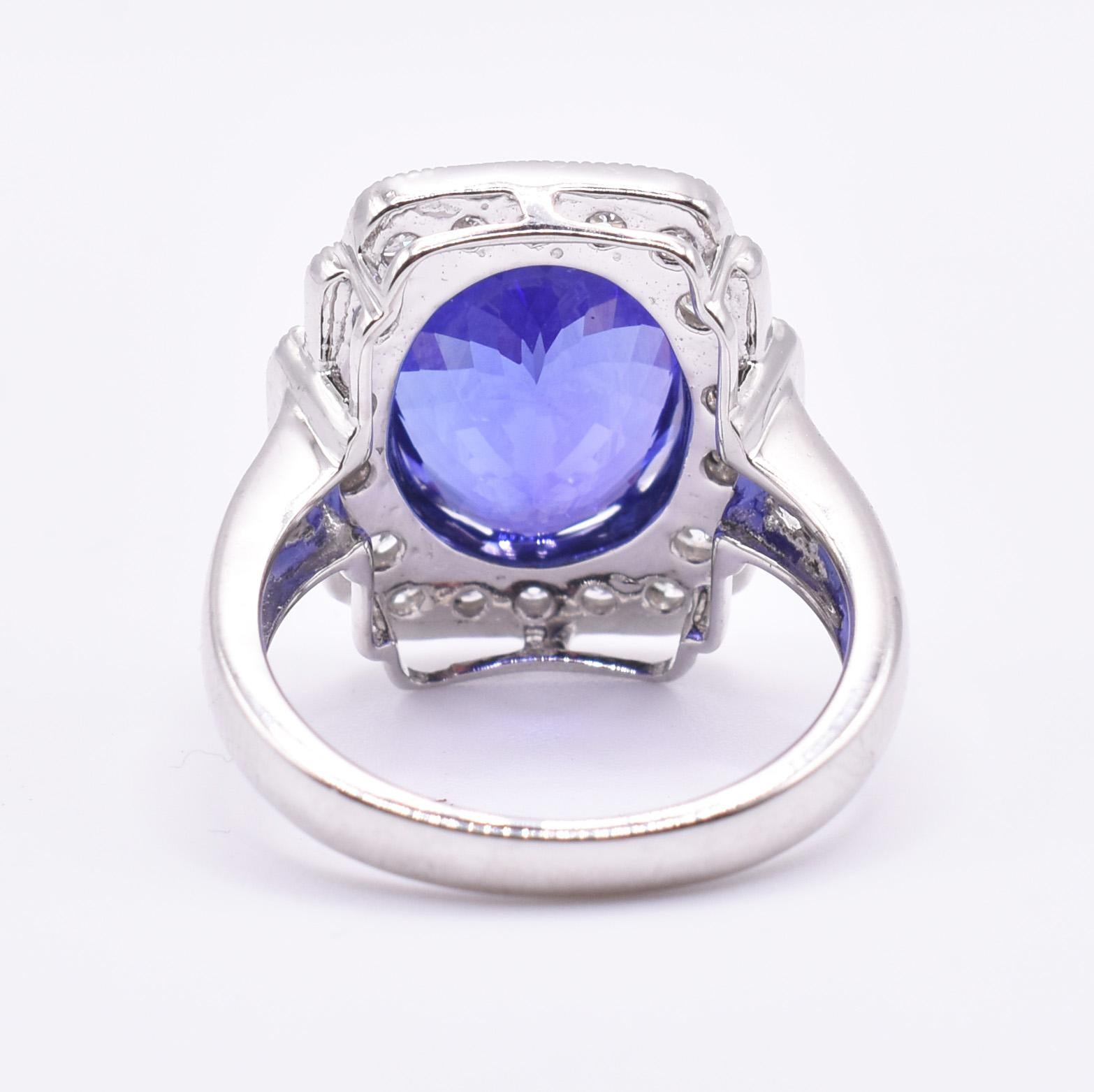 18k White Gold 6.62ct Tanzanite and Diamond Ring For Sale 2