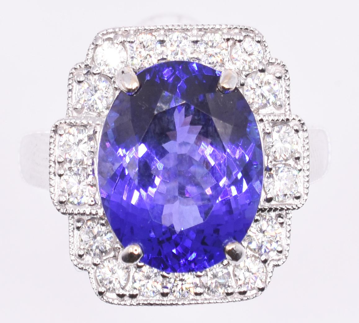 18k White Gold 6.62ct Tanzanite and Diamond Ring For Sale 3