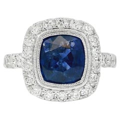 18k White Gold 6.70ct Natural GIA Certified Blue Sapphire Ring