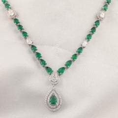 18K White Gold 6.74ct Natural Zambian Emerald Necklace, Milestone Birthday Gifts