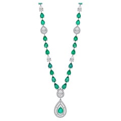 18K White Gold 6.74ct Natural Zambian Emerald Necklace, Milestone Birthday Gifts