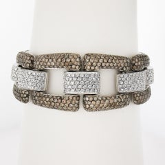 18k White Gold 6.75" 16.50ctw Round Pave Diamond Open Link Statement Bracelet