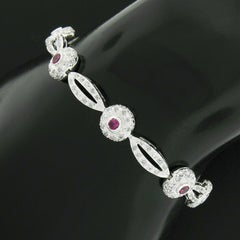 18k White Gold 6.75" Round Pave Diamond Bezel Ruby Open Link Tennis Bracelet