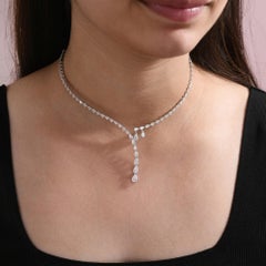 Diamond Lariat Drop Necklace Pear Alternating Diamonds 18K White Gold 6.76 Carat