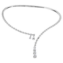 Diamond Lariat Drop Necklace Pear Alternating Diamonds 18K White Gold 6.76 Carat