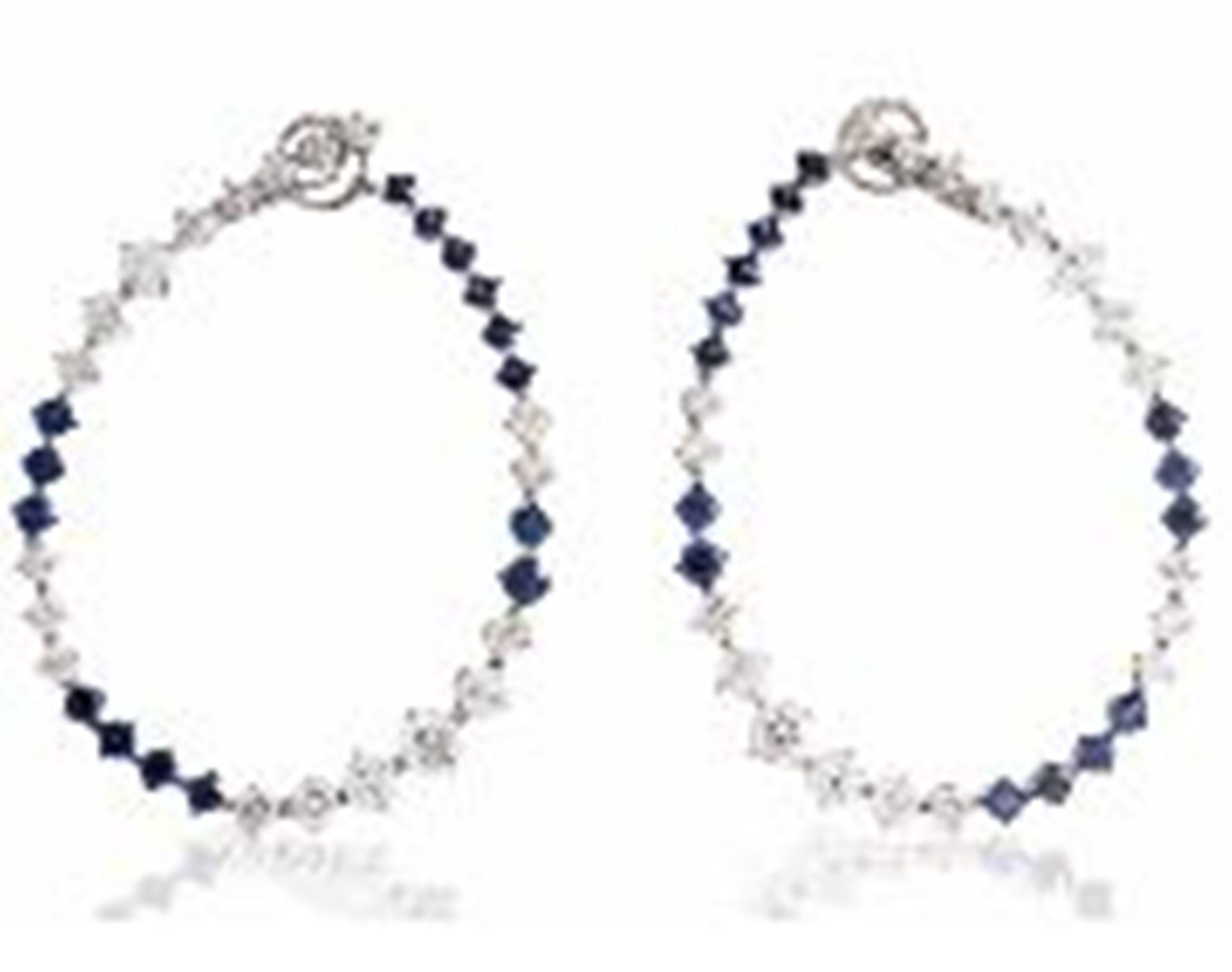 White gold hoops earrings from the Kaleidoscope collection. The Kaleidoscope collection is bright and elegant, perfect for every occasion. Handcrafted in white gold these hoops earrings feature blue sapphires and white diamonds.
18 K White Gold