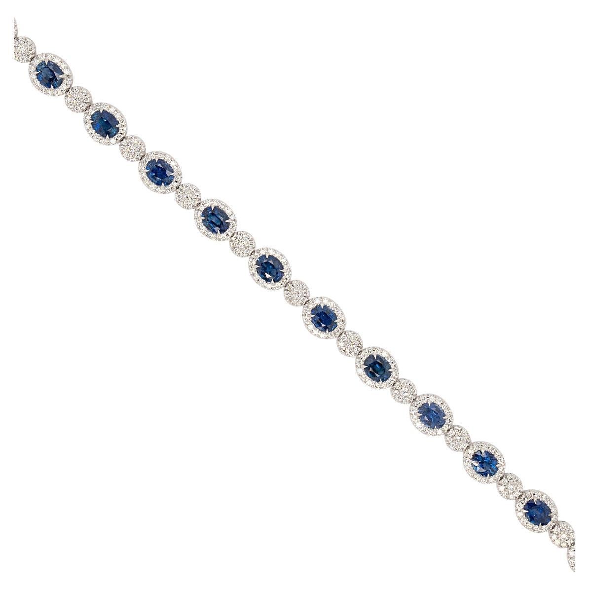 18k White Gold 6.7ct Oval Sapphire 1.83ct Natural Diamond Bracelet For Sale