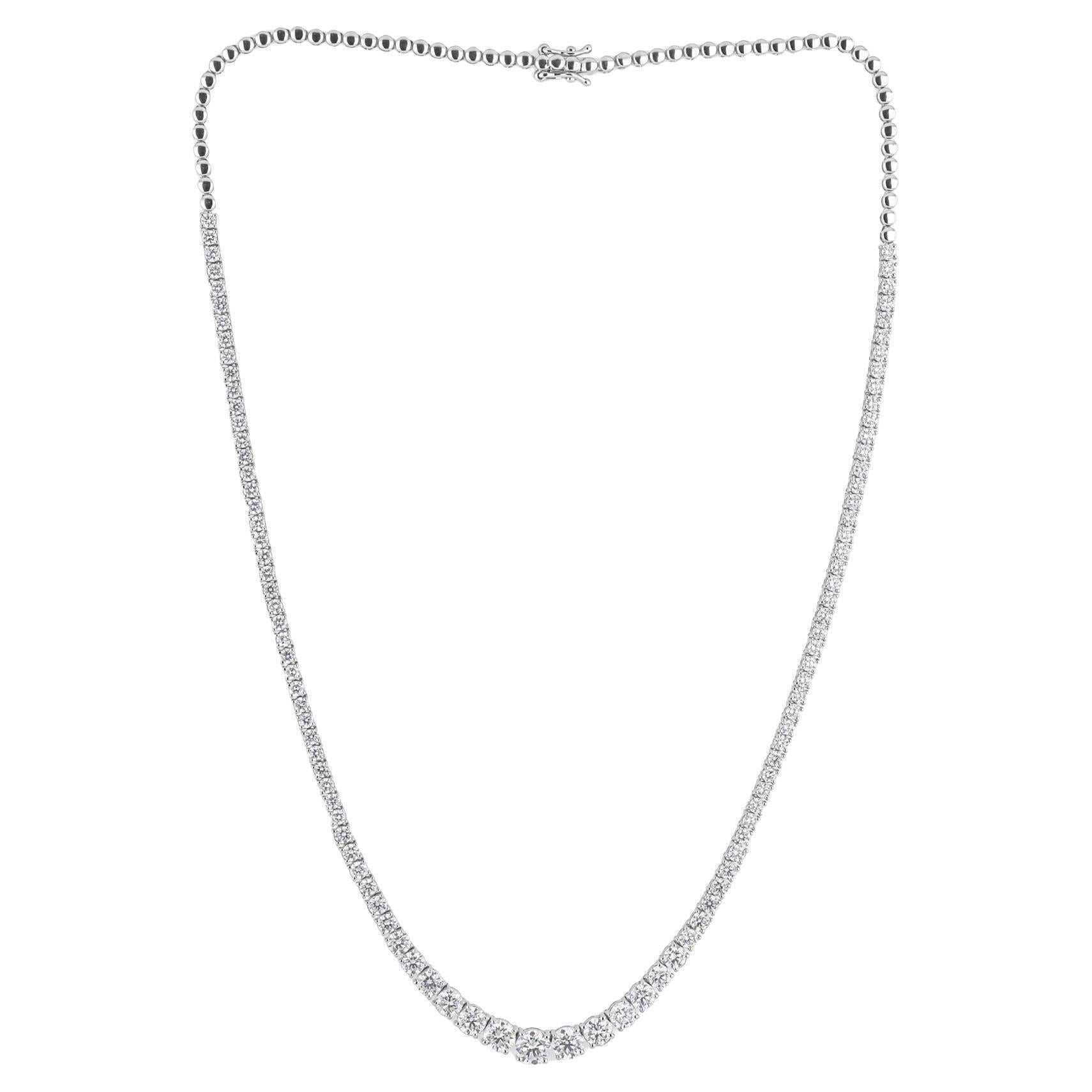 Collier de tennis en or blanc 18 carats 6,94 carats SI/H diamants gradués Fine Jewelry