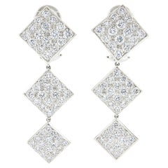 18k White Gold 6ctw Pave VVS E Diamond Graduated Drop Square Dangle Earrings