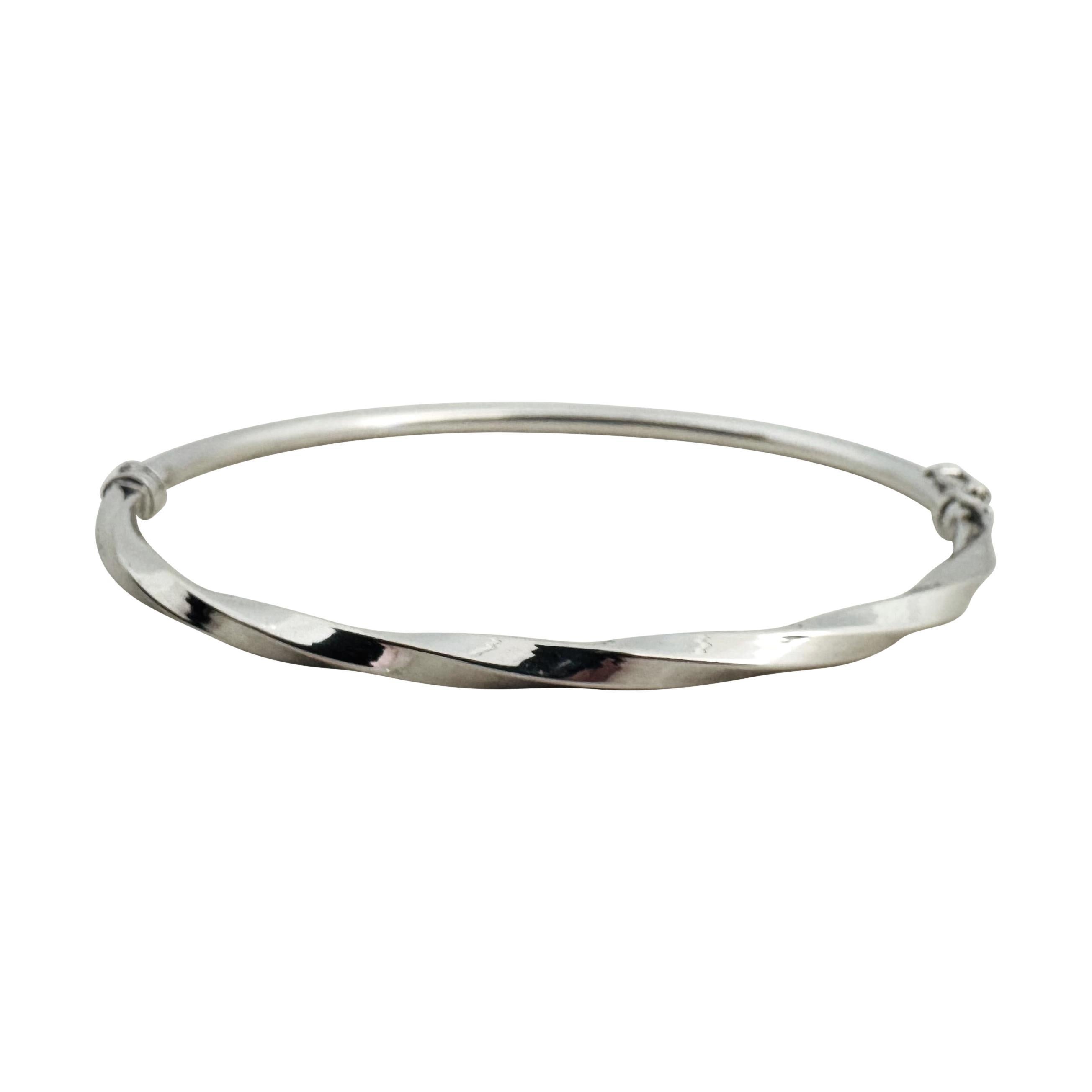 18k White Gold 6g Polished 3mm Twisted Spiral Bangle Bracelet Italy 7