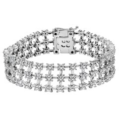 18K White Gold 7 1/2 Cttw Diamond 3 Row Floral Link Bracelet