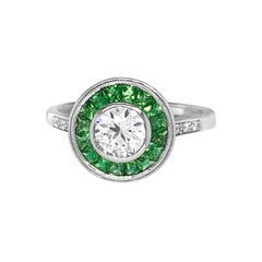 18k White Gold .70 CT Old European Cut Diamond and Tsavorite Ring