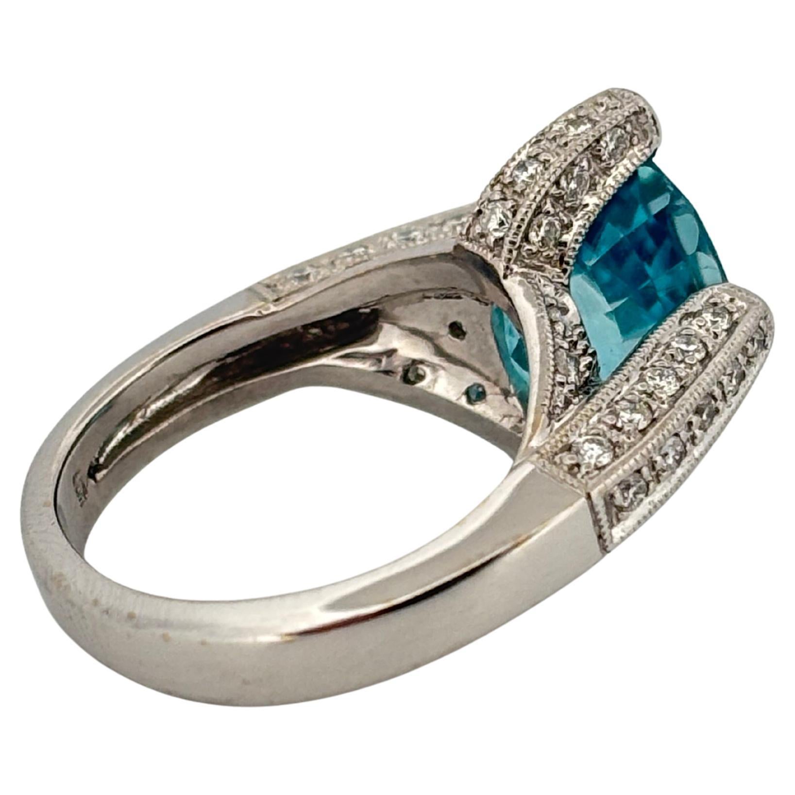 18K White Gold 7.00 Carat Blue Zircon 1.10ctw H-I SI1 Natural Diamond Ring For Sale 6