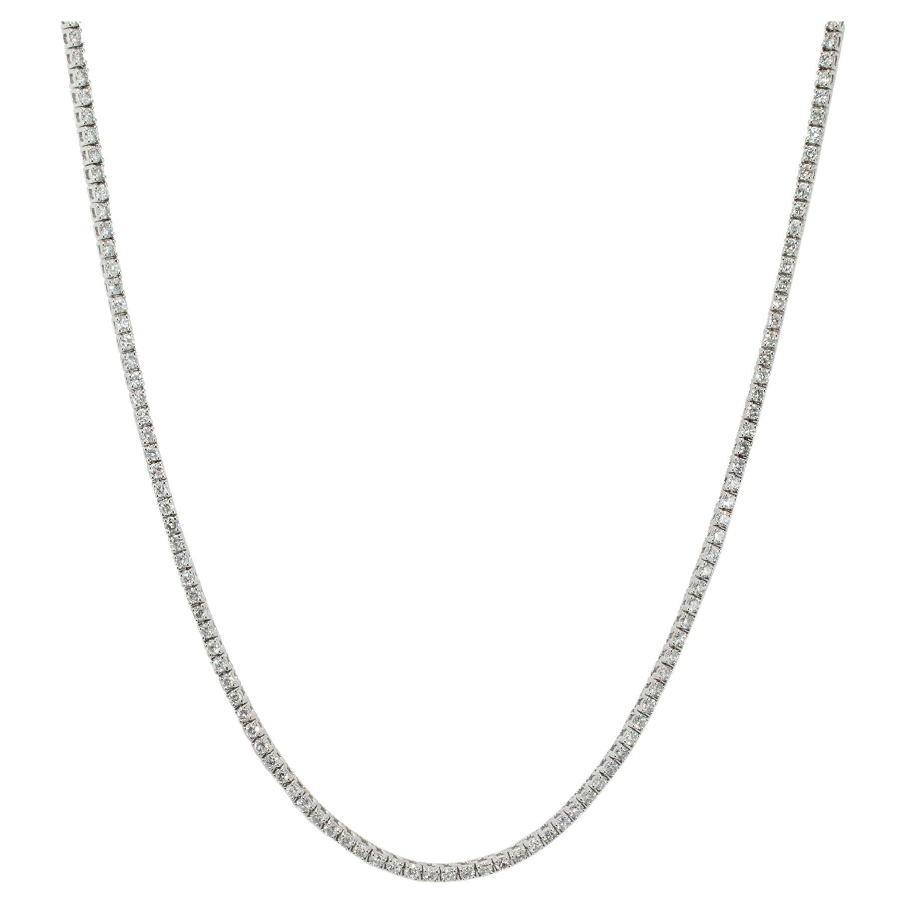 18K White Gold 7.00ct Round Diamond 4 Prongs Tennis Chain Matinee Necklace For Sale