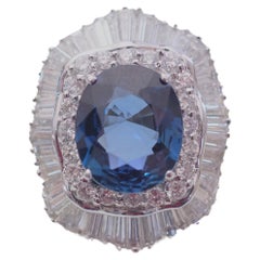 18K White Gold 7.04ct Eye Clean Blue Sapphire & 3.37ct Diamond Ballerina Ring