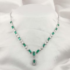 18K White Gold 7.07ct Natural Zambian Emerald Necklace, Milestone Birthday Gifts