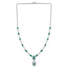 18K White Gold 7.07ct Natural Zambian Emerald Necklace, Milestone Birthday Gifts