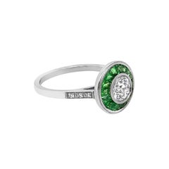 18k White Gold .70 CT Old European Cut Diamond and Tsavorite Ring