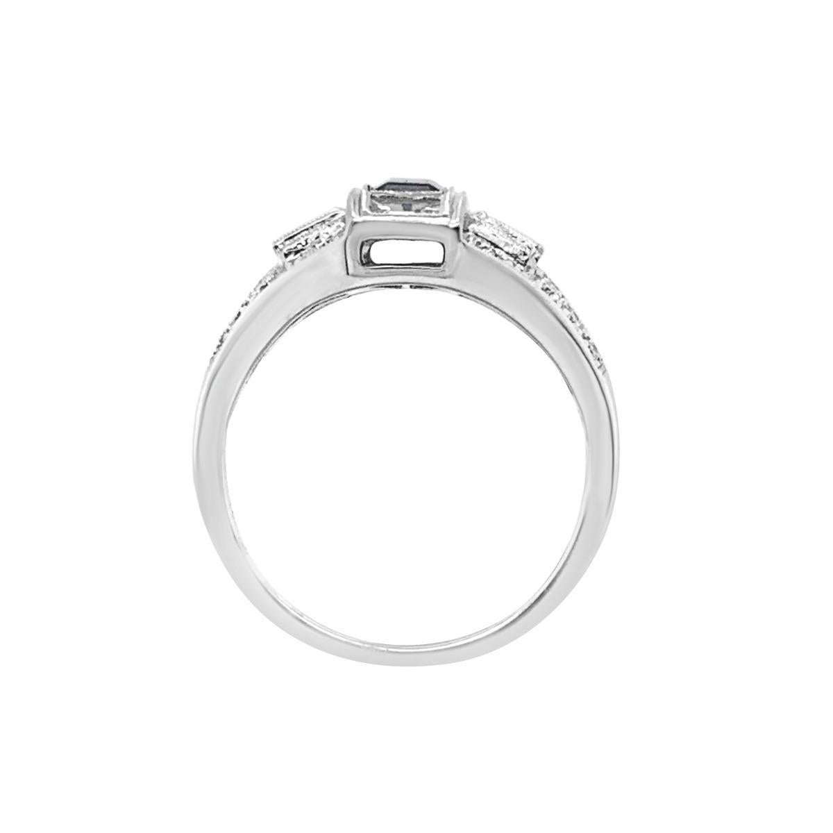 Women's or Men's 18 Karat White Gold .70 Carat Sapphire and Diamond Ring For Sale