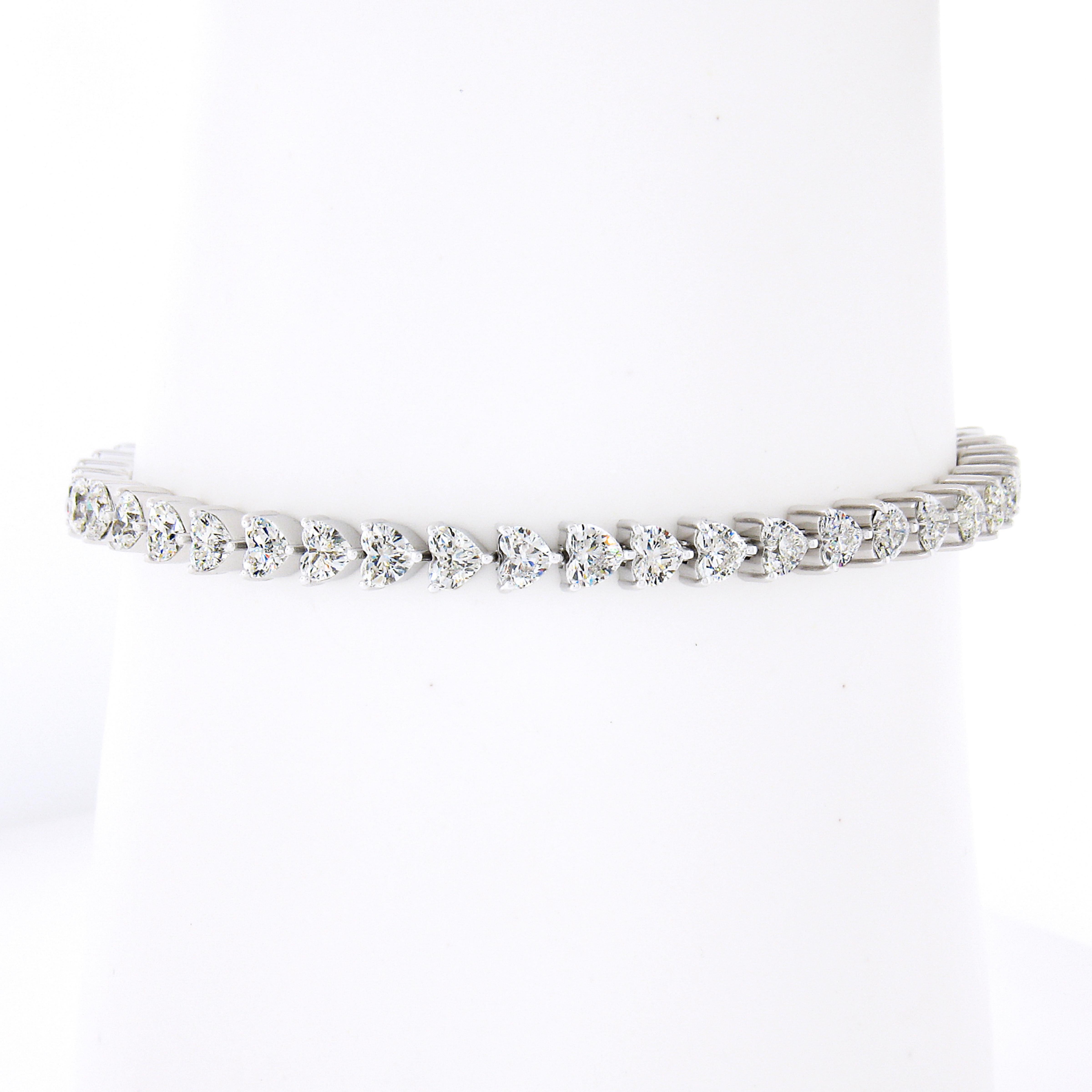 Bracelet tennis en or blanc 18 carats, 7,10 ctw de diamants taille cœur sertis en pointe