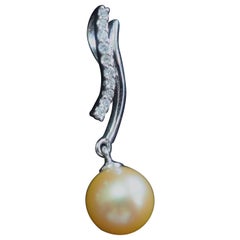 18K White Gold 7.1mm Golden Sea Pearl 
0.07ct Diamond Pendant Enhancer