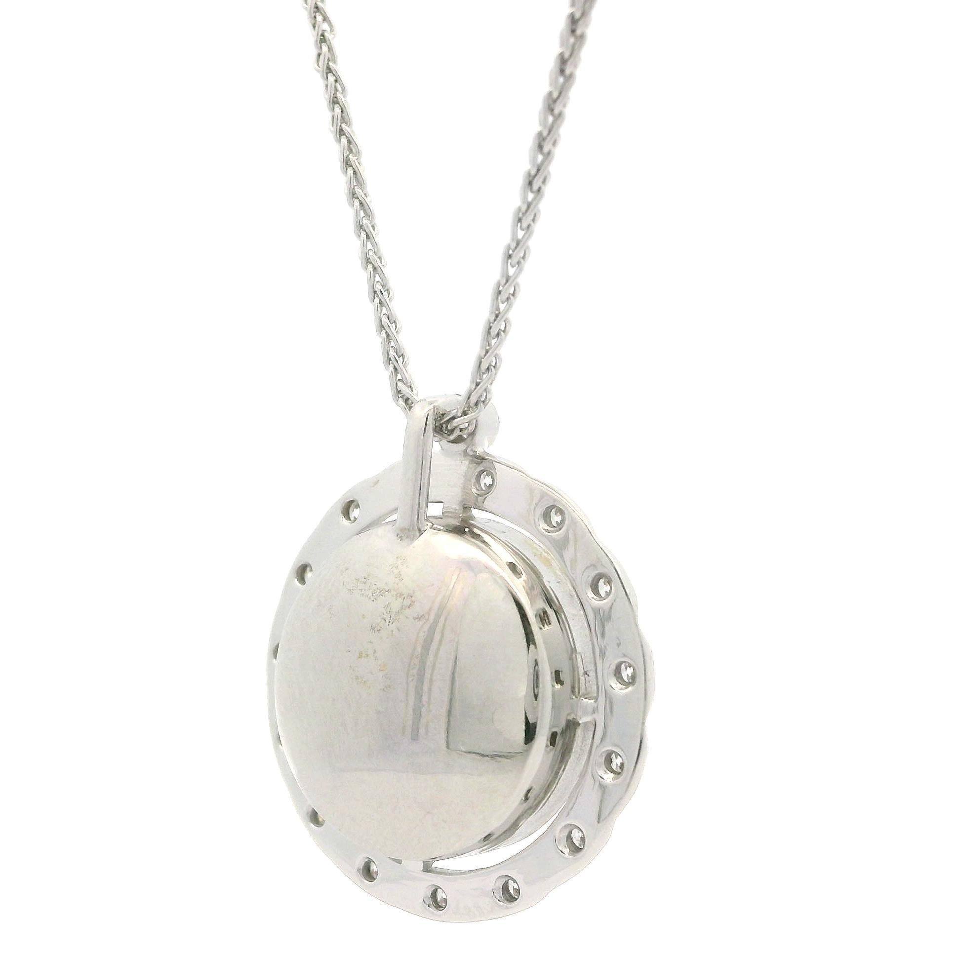 18k White gold 7.29ct Peach Orange Moonstone w/ Diamond Halo Pendant Necklace For Sale 3