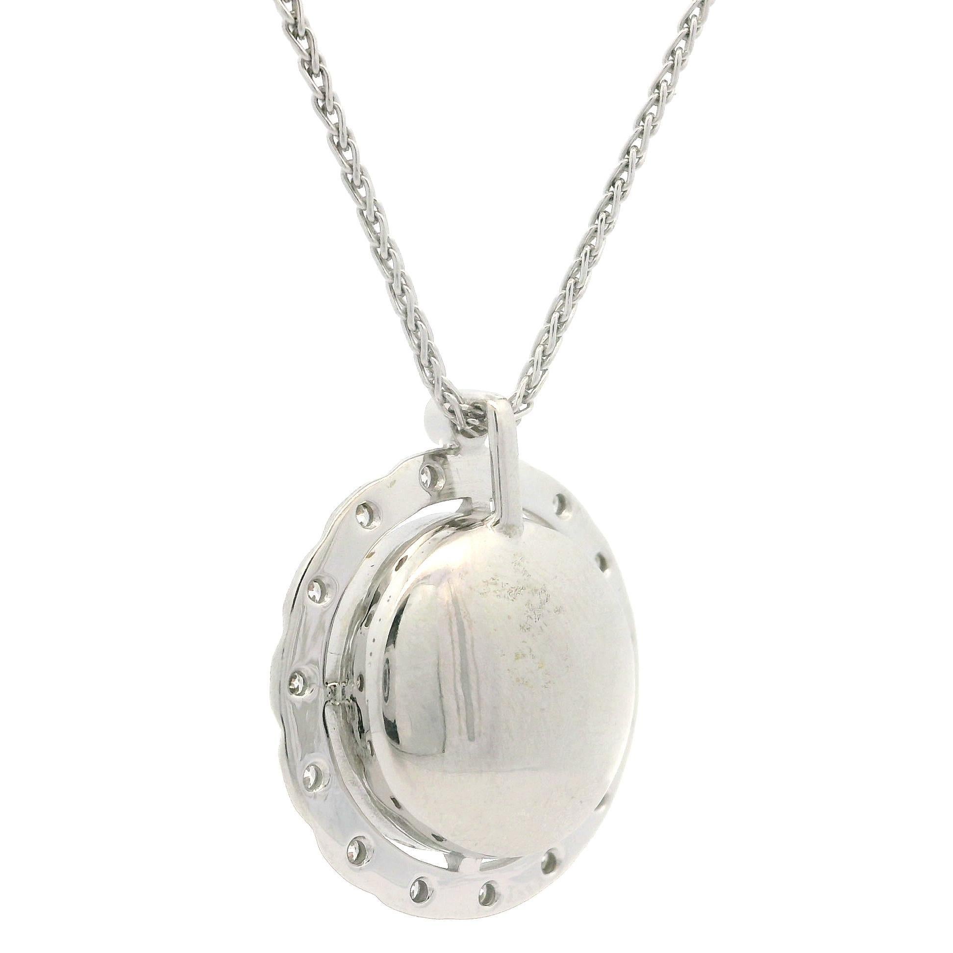 18k White gold 7.29ct Peach Orange Moonstone w/ Diamond Halo Pendant Necklace For Sale 4