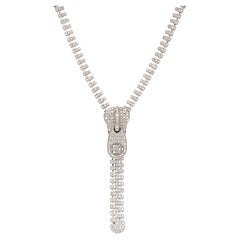 18k White Gold 7.33ct Round Brilliant Natural Diamond Zipper Necklace