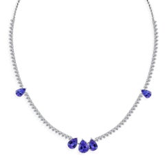 18K White Gold 7.82ct Natural Tanzanite & Diamond Necklace, Anniversary Gift Set