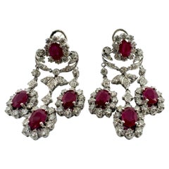 Pendientes de oro blanco de 18 quilates, talla ovalada, 7,88 quilates, rubí y diamantes