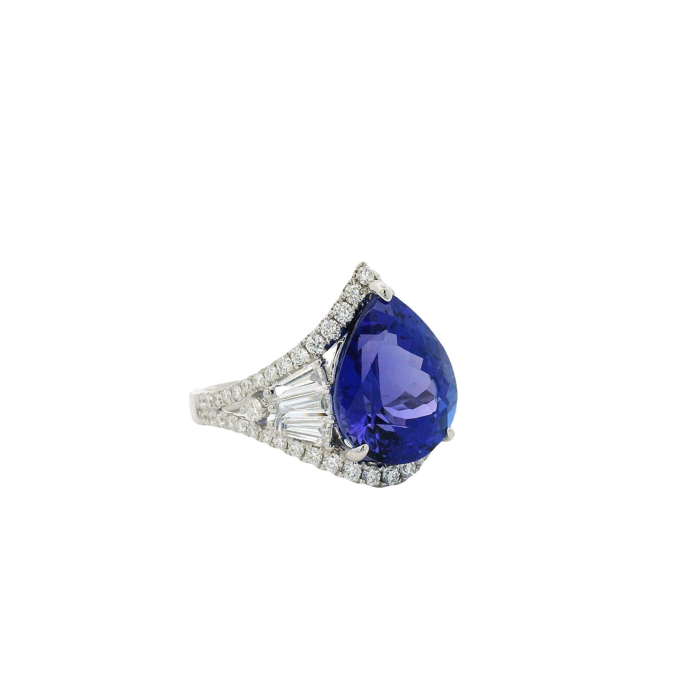 18k Weißgold 7,95ctw Birnenschliff Tansanit & Runde und Baguette Diamant Ring im Angebot 4