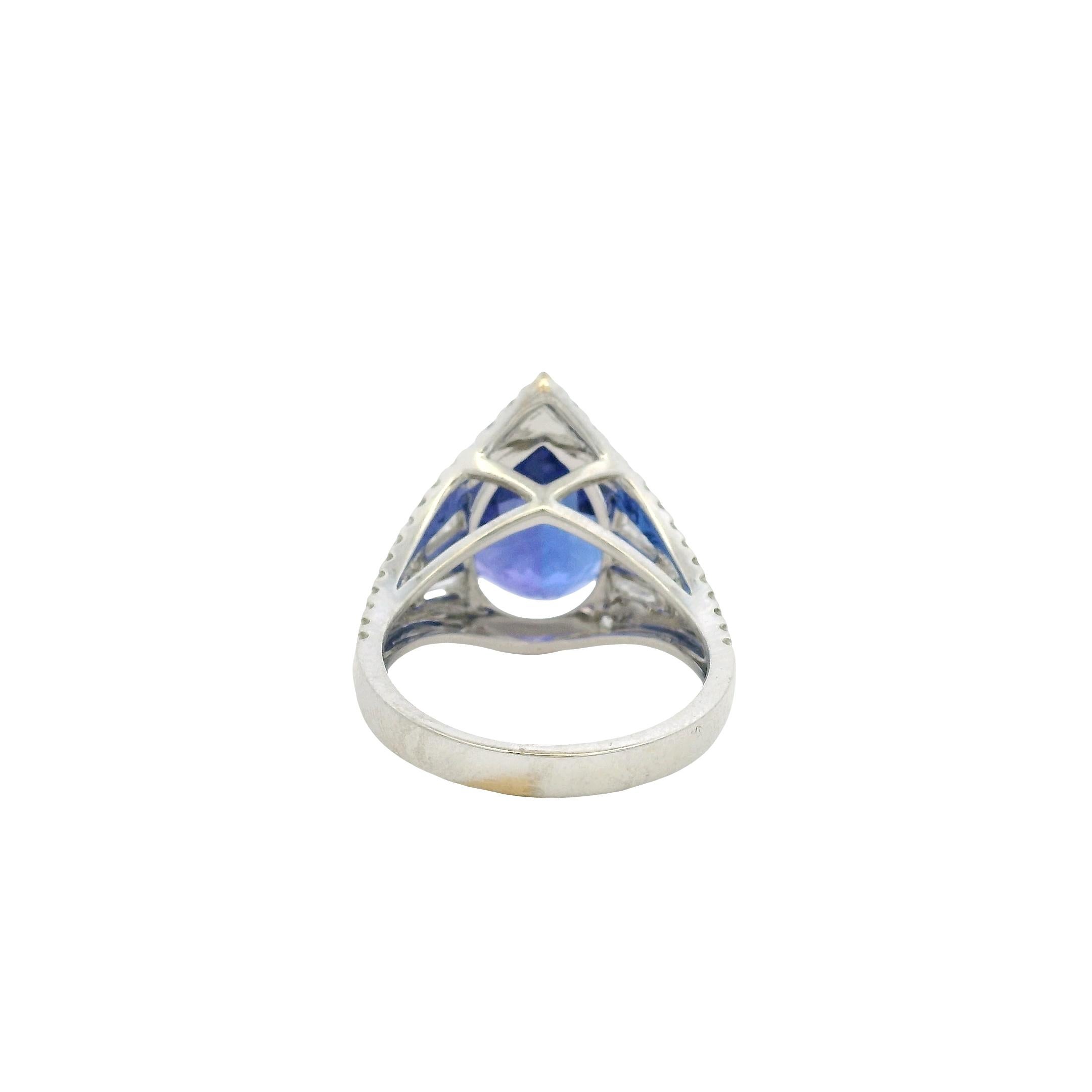18k Weißgold 7,95ctw Birnenschliff Tansanit & Runde und Baguette Diamant Ring (Tropfenschliff) im Angebot
