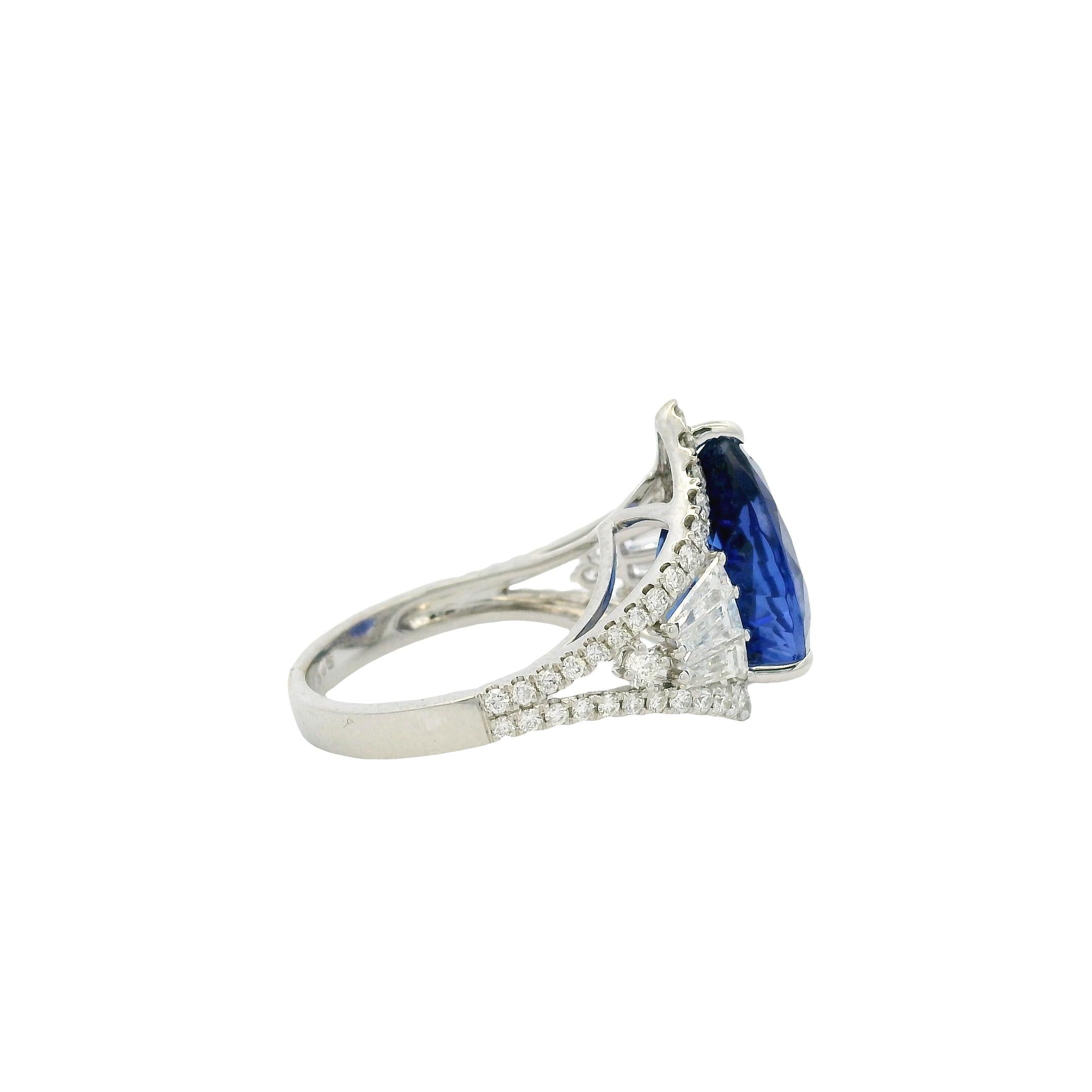 18k Weißgold 7,95ctw Birnenschliff Tansanit & Runde und Baguette Diamant Ring im Zustand „Neu“ im Angebot in Boca Raton, FL