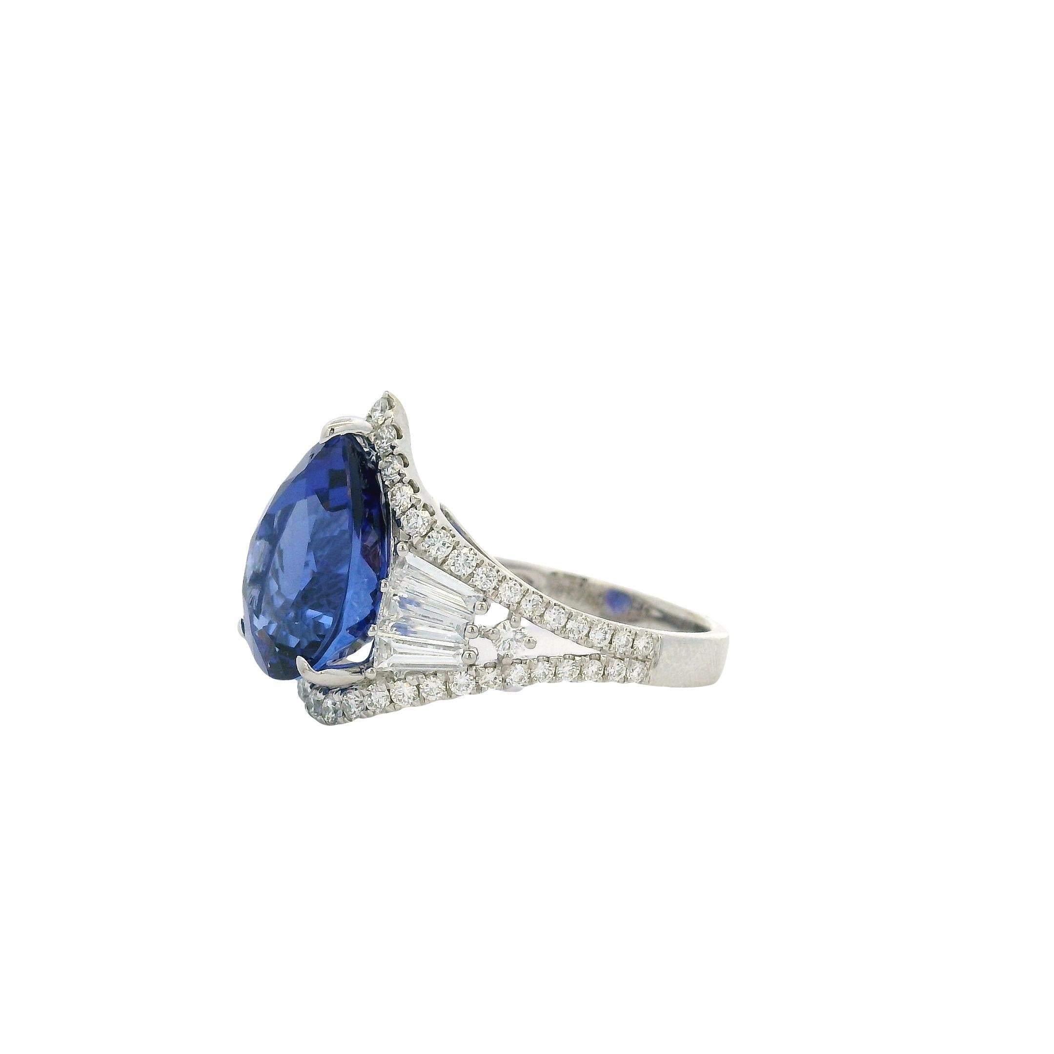18k Weißgold 7,95ctw Birnenschliff Tansanit & Runde und Baguette Diamant Ring im Angebot 2