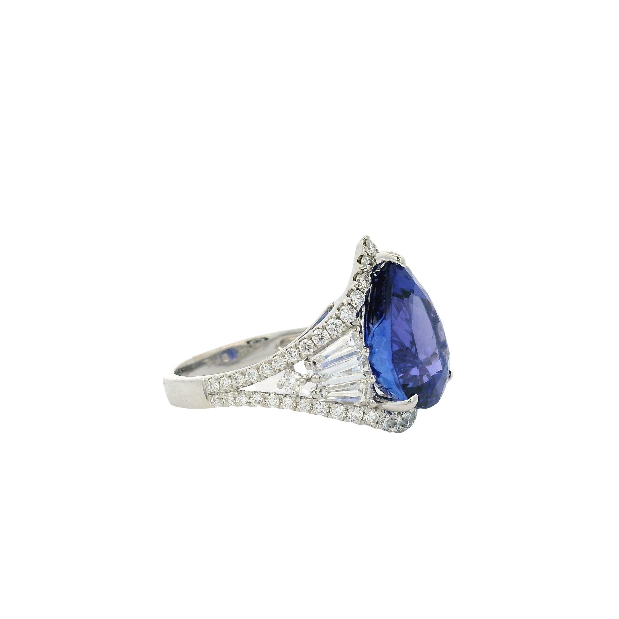 18k Weißgold 7,95ctw Birnenschliff Tansanit & Runde und Baguette Diamant Ring im Angebot 3