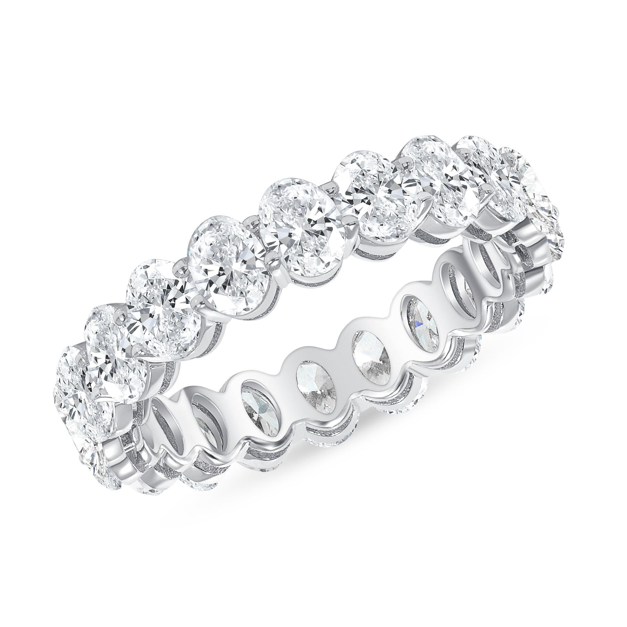 For Sale:  18k White Gold 8 Carat Oval Cut Natural Diamond Eternity Ring 2