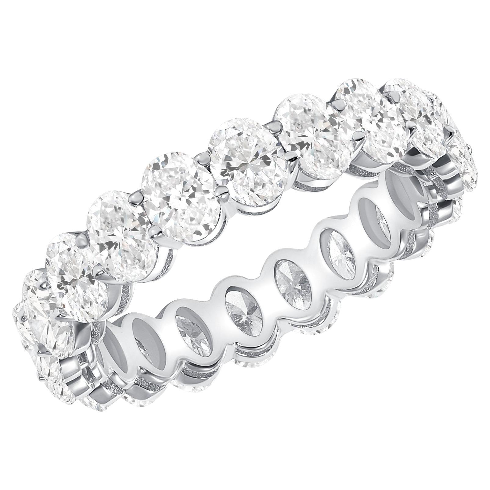 For Sale:  18k White Gold 8 Carat Oval Cut Natural Diamond Eternity Ring