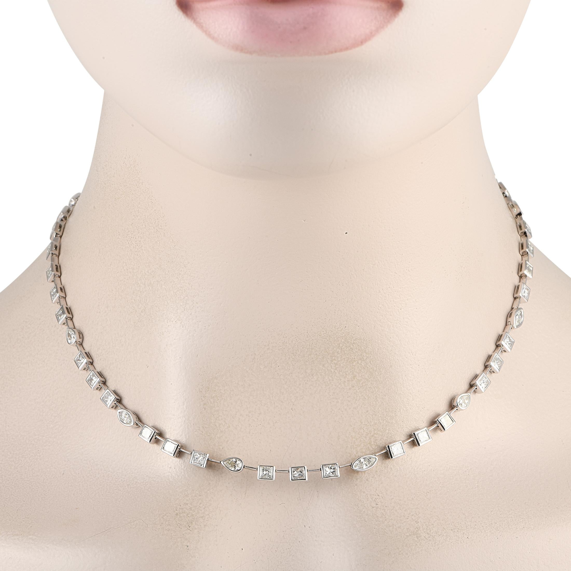 This luxury necklace is undeniably impressive. Ideal for even your most special occasions, this elegant accessory shines to life thanks to a stunning series of Diamonds with a total weight of 8.10 carats. This piece measures 16 long and is crafted