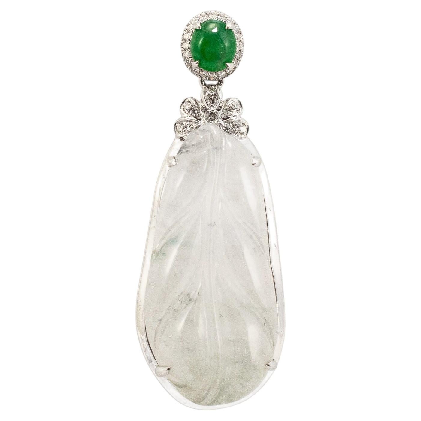 18K White Gold 8.15ct Blue Glutinous Jadeite Jade Diamond Double Drop Pendant