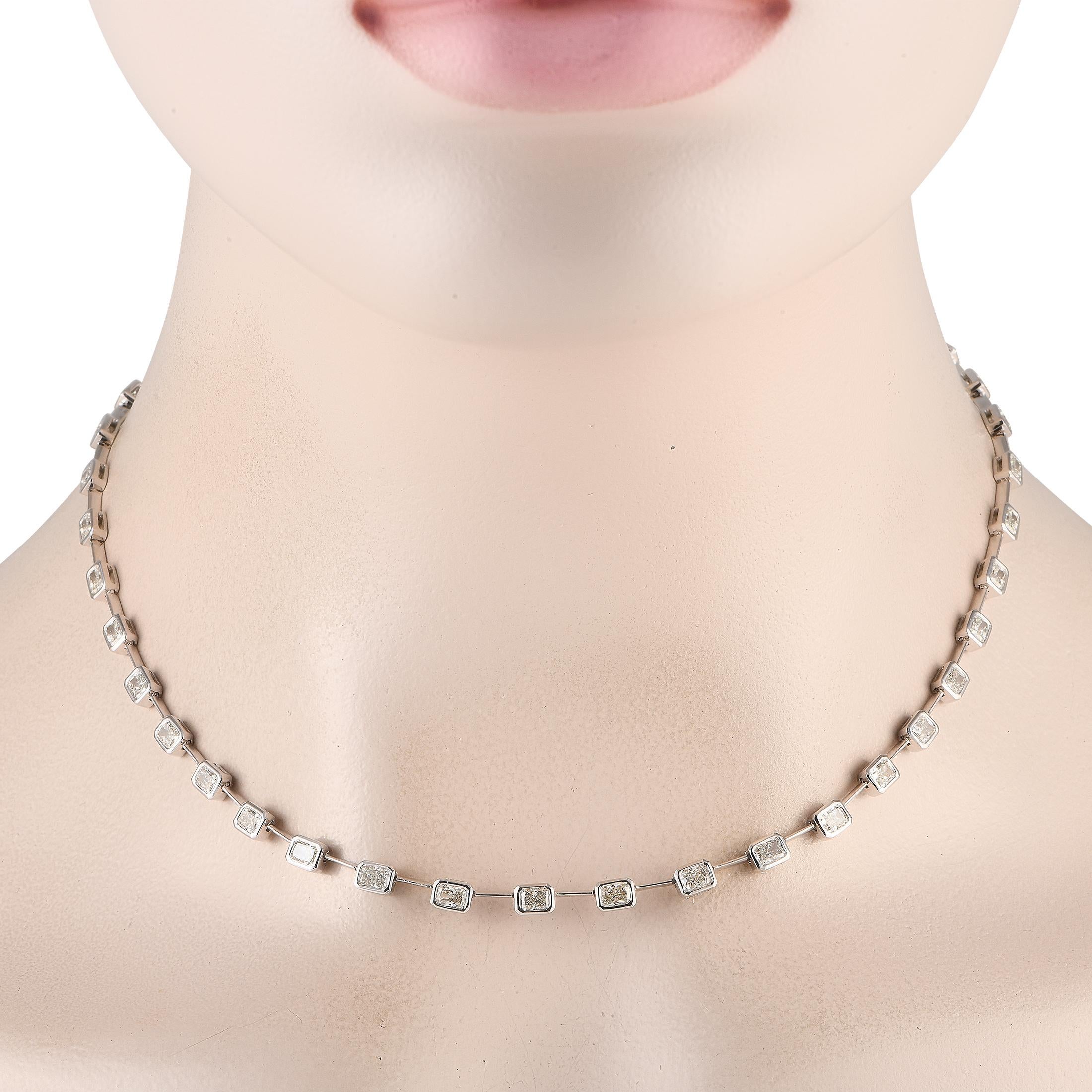 Simple and incredibly stylish, this 18K white gold necklace is the perfect way to elevate any ensemble. The sleek, sophisticated design is elevated by bezel set diamonds with a total weight of 8.15 carats, which effortlessly catch the light and make
