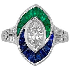 18K White Gold .81ct Diamond, Sapphire and Emerald Ring 18K White Gold .81ct Diamond, Sapphire and Emerald Ring