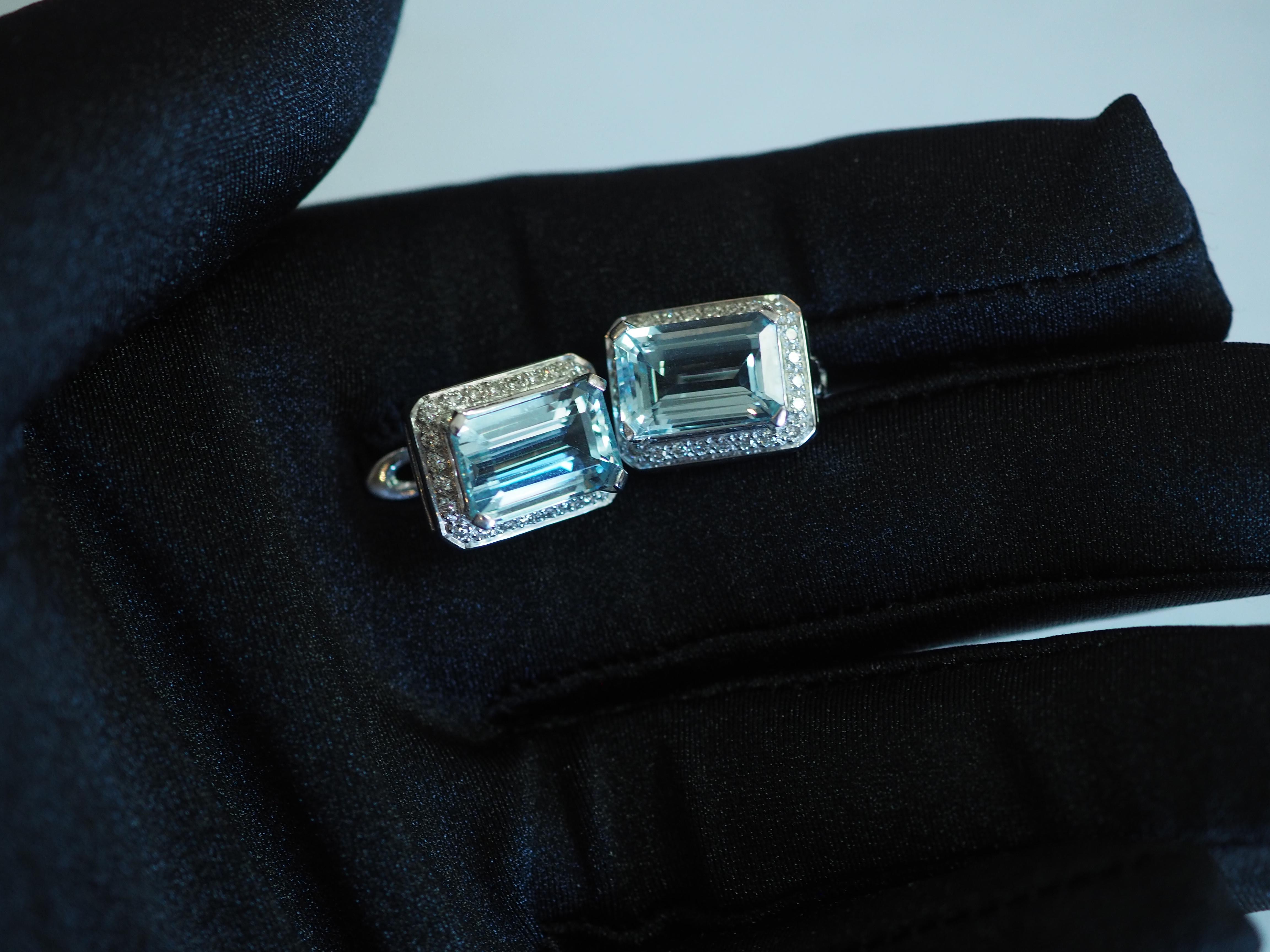 18K White Gold 8.27ct Aquamarine & 0.49ct Diamond Earrings In New Condition For Sale In เกาะสมุย, TH